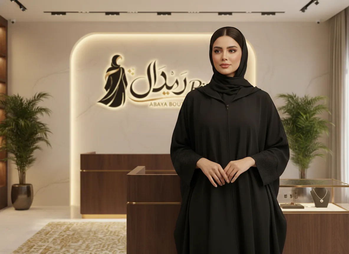عباية سوداء عملية بقلنسوة وسحاب أمامي مخفي وتفاصيل هندسية على الأكمام