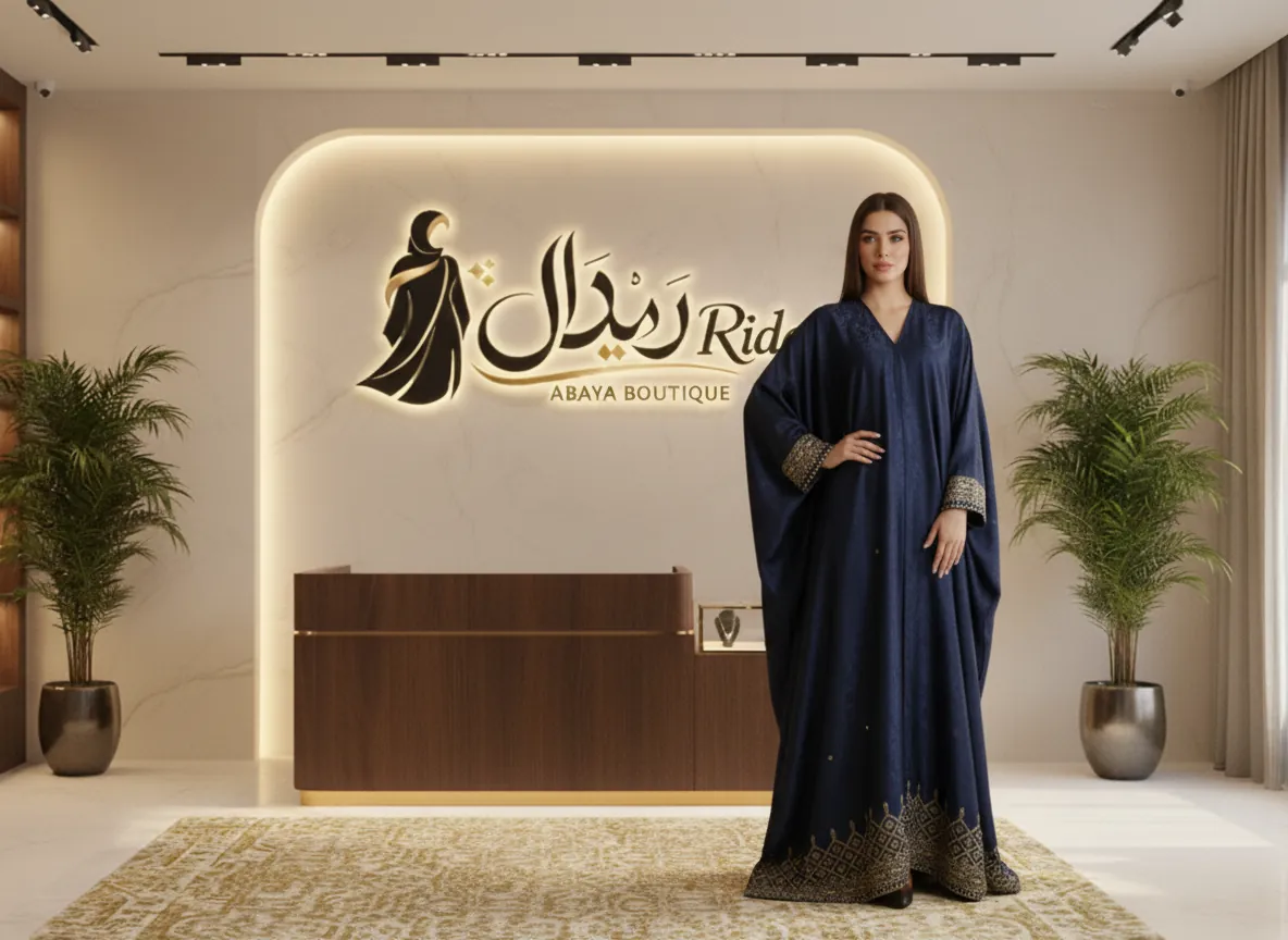 عباية كريب ملكي سوداء بتطريز يدوي فاخر وتصميم كلاسيكي أنيق