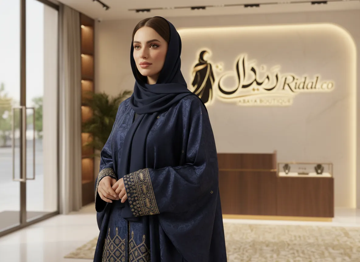 عباية كريب ملكي سوداء بتطريز يدوي فاخر وتصميم كلاسيكي أنيق