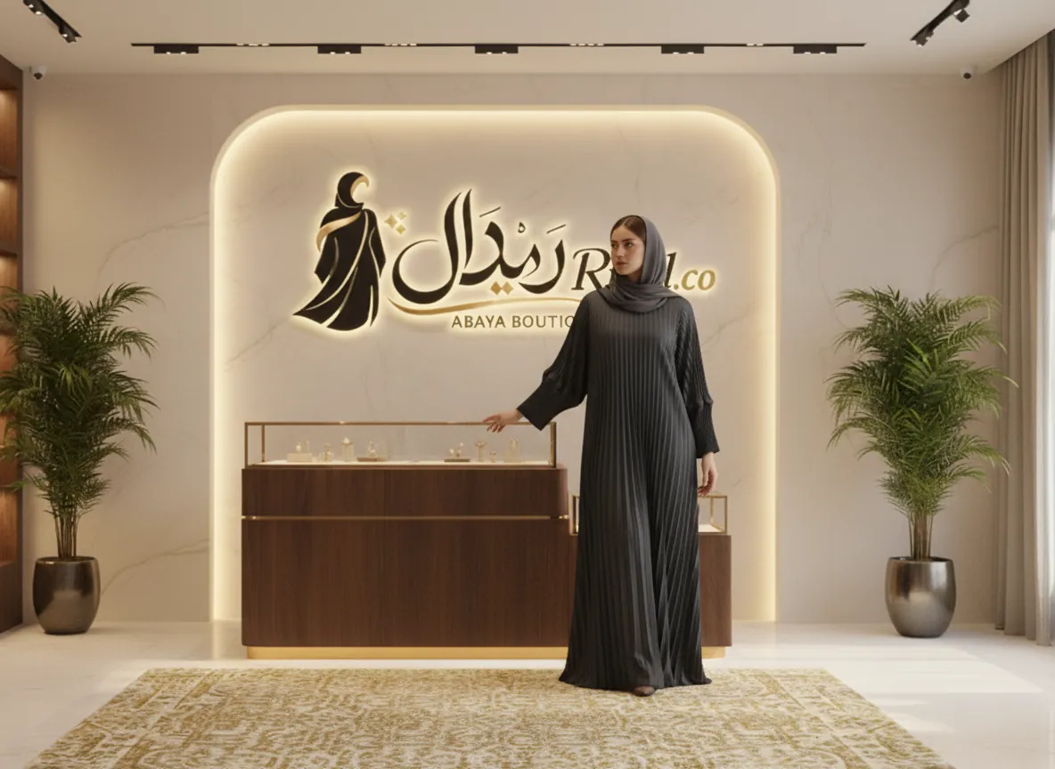 عباية رمادي غامق بكسرات بليسيه كاملة وتصميم عصري فاخر