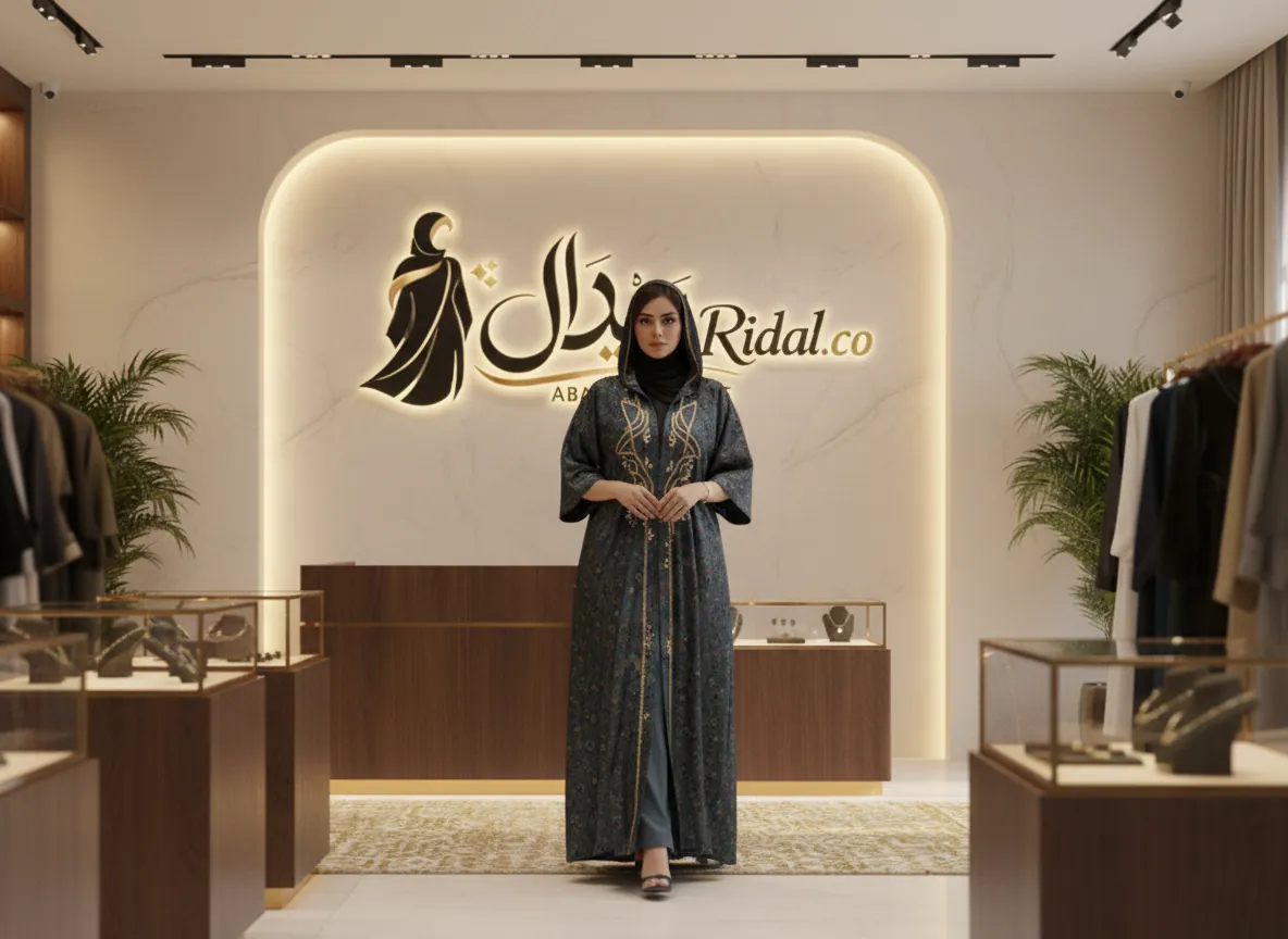 عباية كاجوال ملونة بنقوش هندسية وتطريز ذهبي مع قبعة - تصميم عصري وراقي