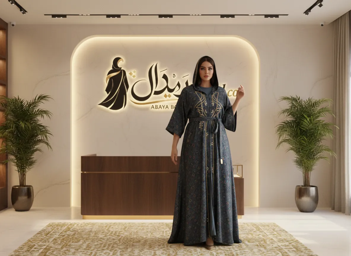 عباية كاجوال ملونة بنقوش هندسية وتطريز ذهبي مع قبعة - تصميم عصري وراقي