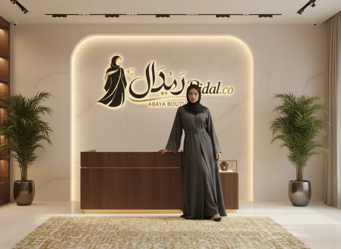 عباية رمادية غامقة بتصميم كلاسيكي وحزام خصر مع تطريز خرز متلألئ على الأكمام