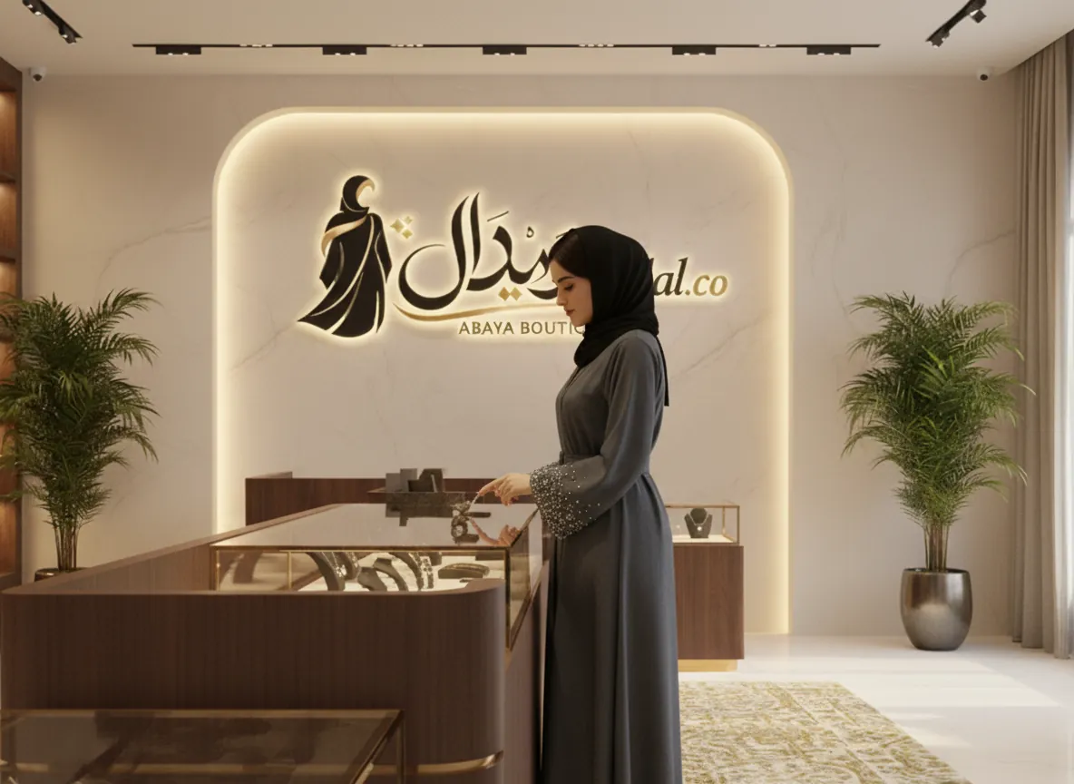 عباية رمادية غامقة بتصميم كلاسيكي وحزام خصر مع تطريز خرز متلألئ على الأكمام