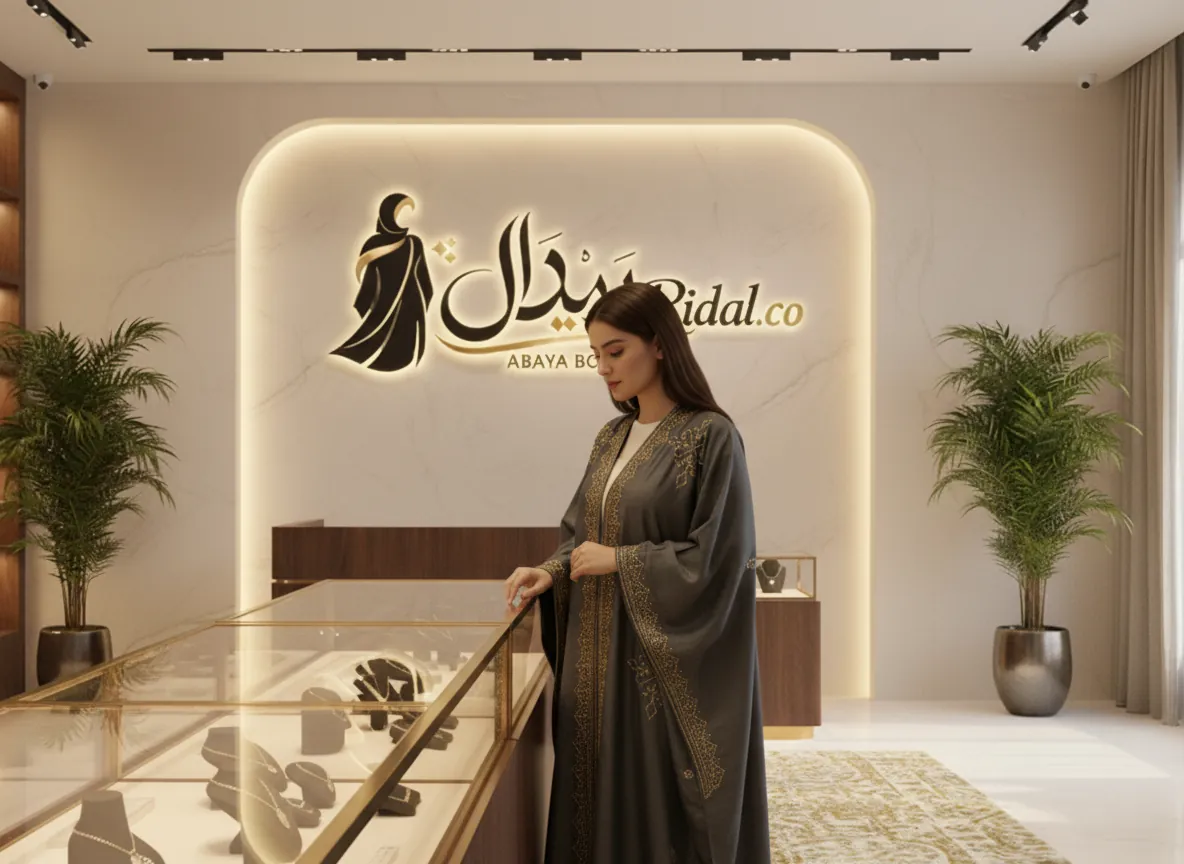 عباية بشت رمادي غامق بتطريز ذهبي فاخر وتصميم ملكي