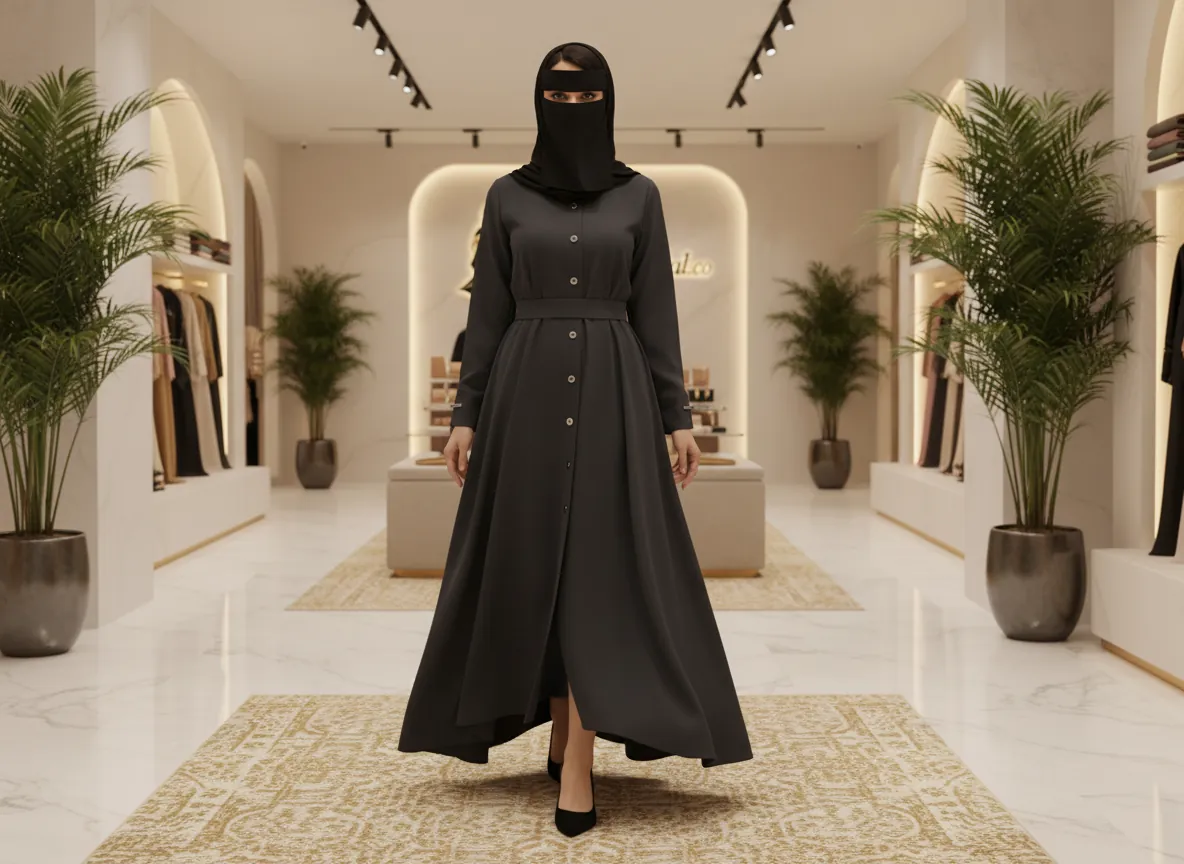 عباية دوام رمادية غامقة بتصميم عصري وأزرار أمامية - SE643