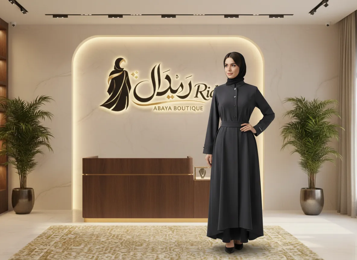 عباية دوام رمادية غامقة بتصميم عصري وأزرار أمامية - SE643