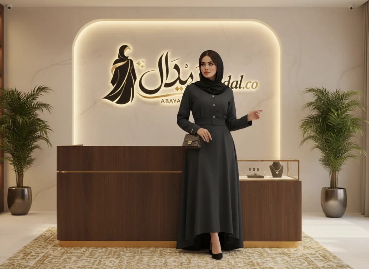 عباية دوام رمادية غامقة بتصميم عصري وأزرار أمامية - SE643