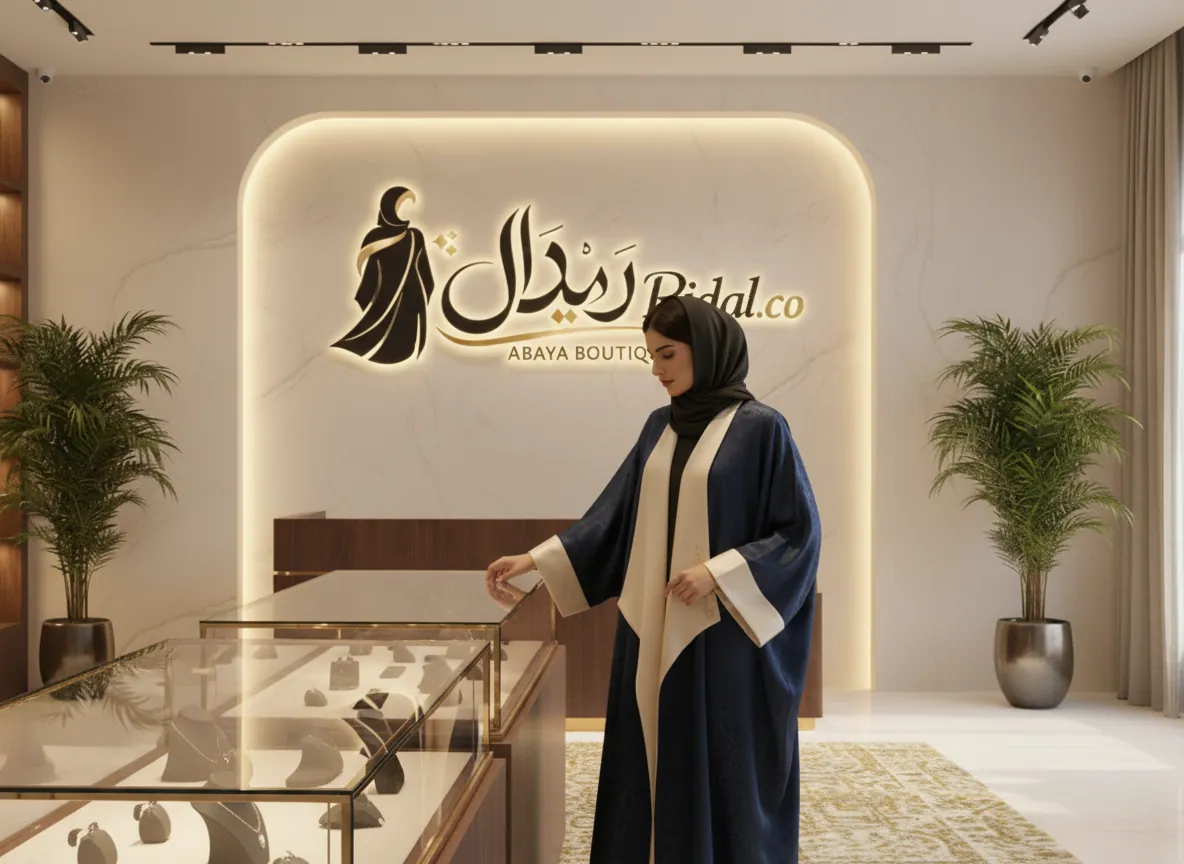 عباية بشت دبل فيس باللون الكحلي والبيج بتطريز ذهبي فاخر