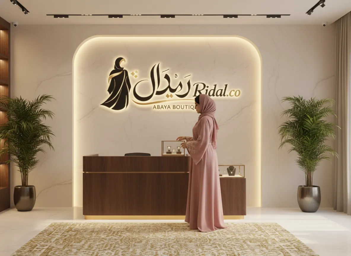 عباية باللون الوردي المغبر بتطريز هندسي وحزام مجدول أنيق