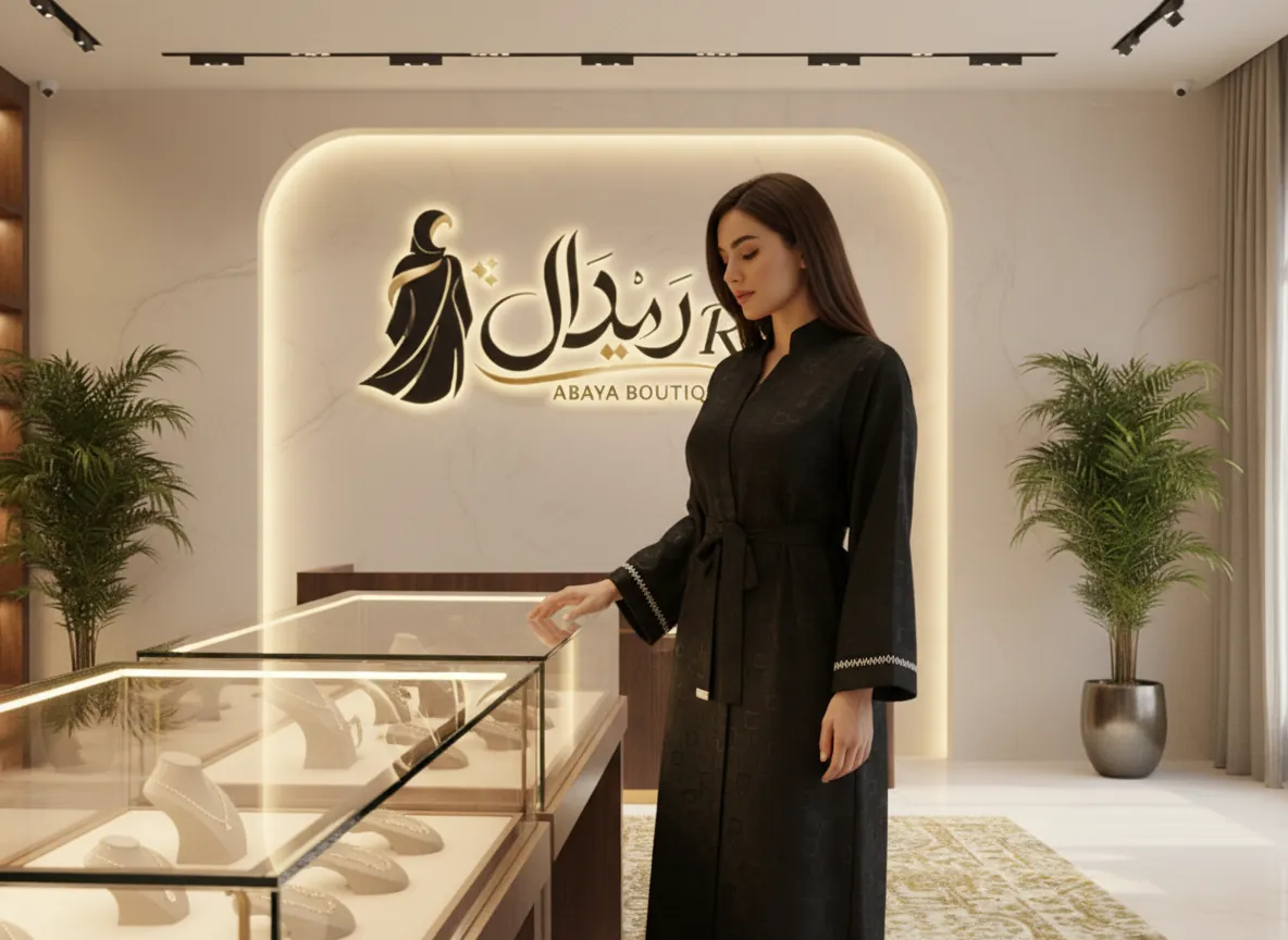 عباية سوداء راقية بقماش الجاكار المنقوش وتطريز على الأكمام مع حزام خصر أنيق