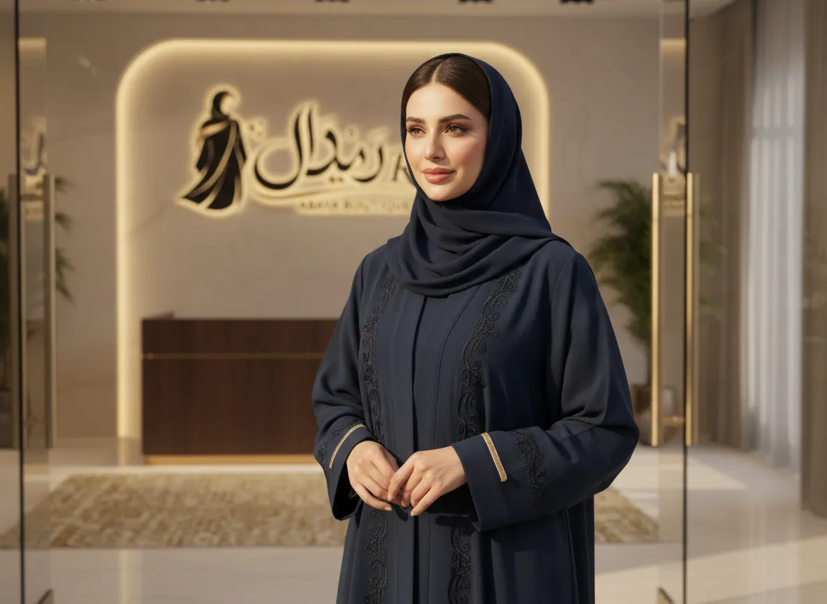 عباية كحلية راقية بتطريز كلاسيكي وتفاصيل ذهبية ساحرة - SE805
