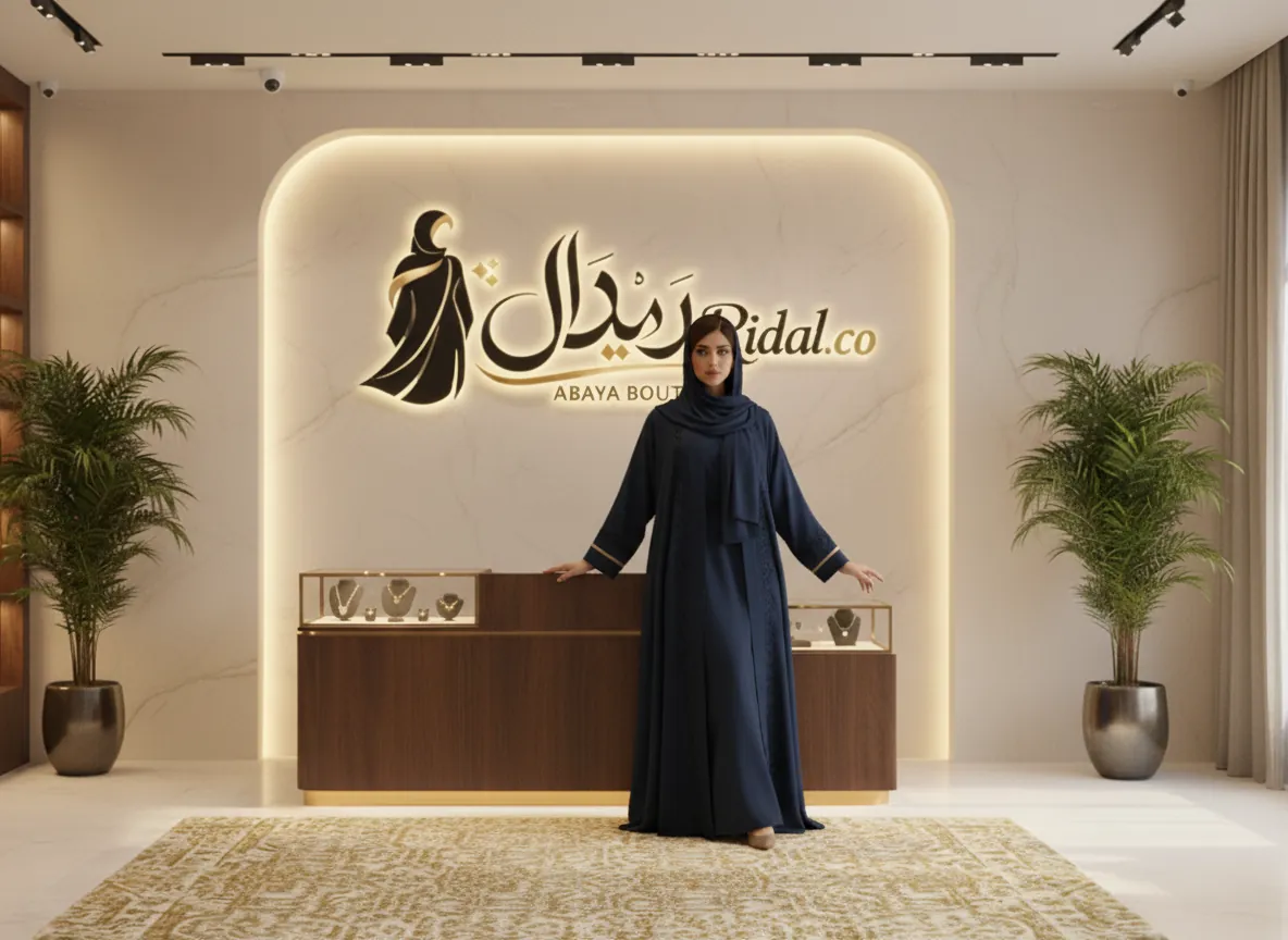 عباية كحلية راقية بتطريز كلاسيكي وتفاصيل ذهبية ساحرة - SE805