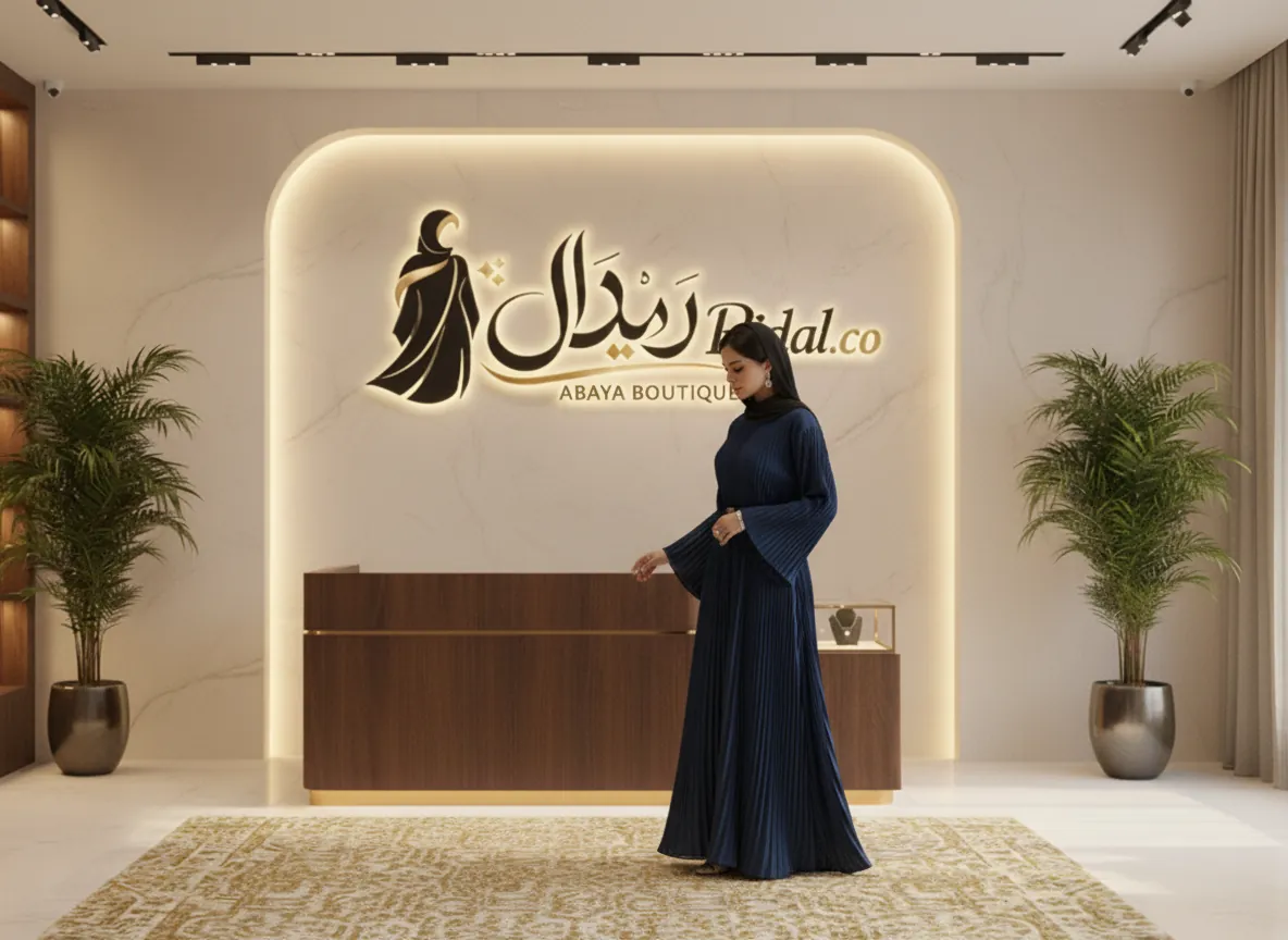 عباية كحلي بكسرات بليسيه راقية مع حزام خصر وتصميم كلوش واسع