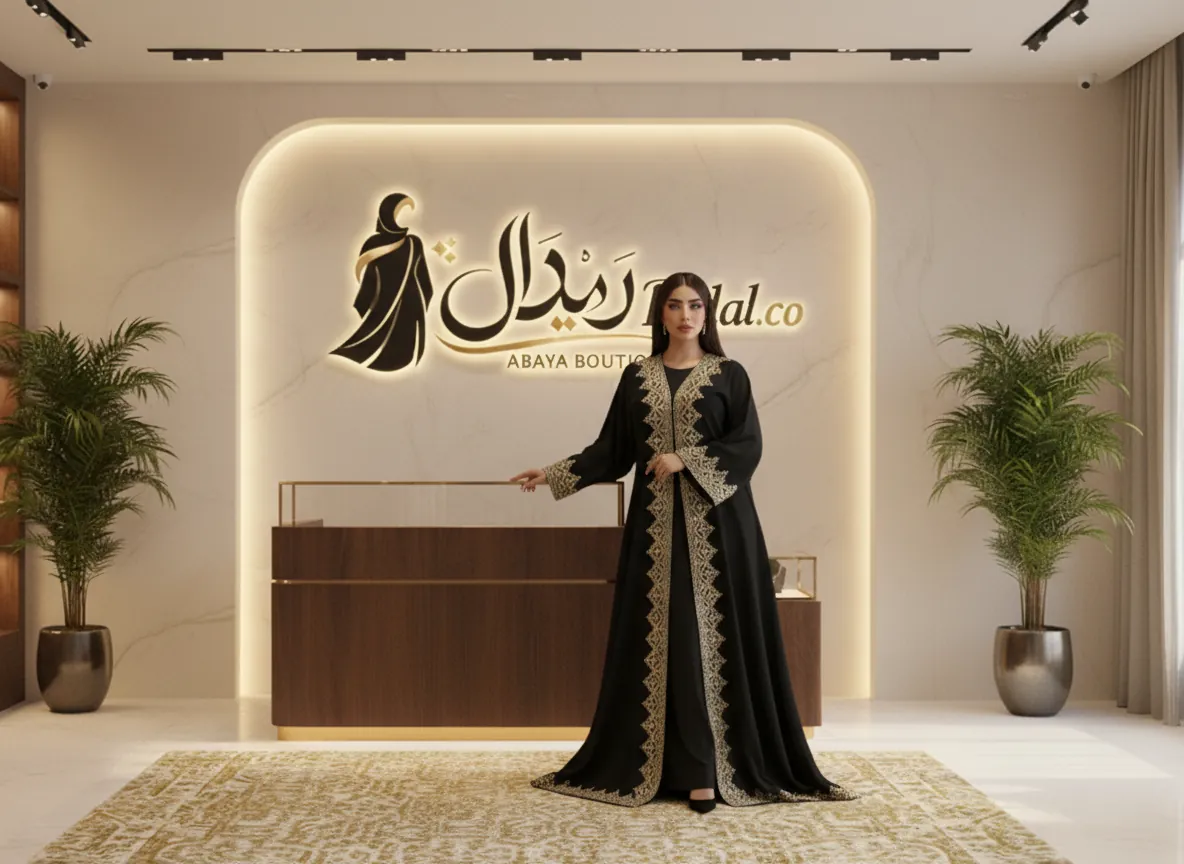 عباية كريب ملكي سوداء مطرزة يدوياً بخيوط الحرير والخرز الفاخر