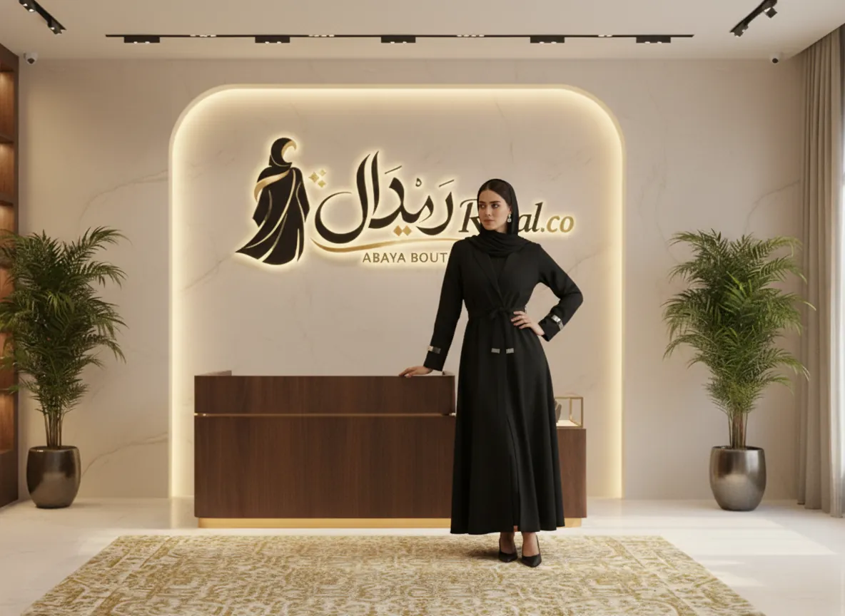 عباية دوام سوداء رسمية بياقة قميص وحزام خصر وأطراف معدنية أنيقة
