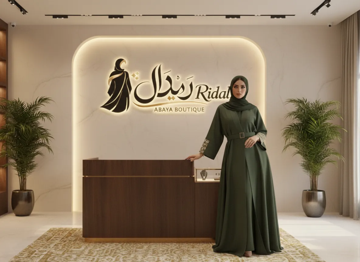 عباية سفر خضراء بتطريز هندسي على الأكمام وتفصيل حزام جانبي - كوليكشن راقي