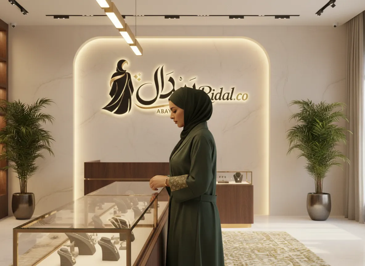 عباية سفر خضراء بتطريز هندسي على الأكمام وتفصيل حزام جانبي - كوليكشن راقي