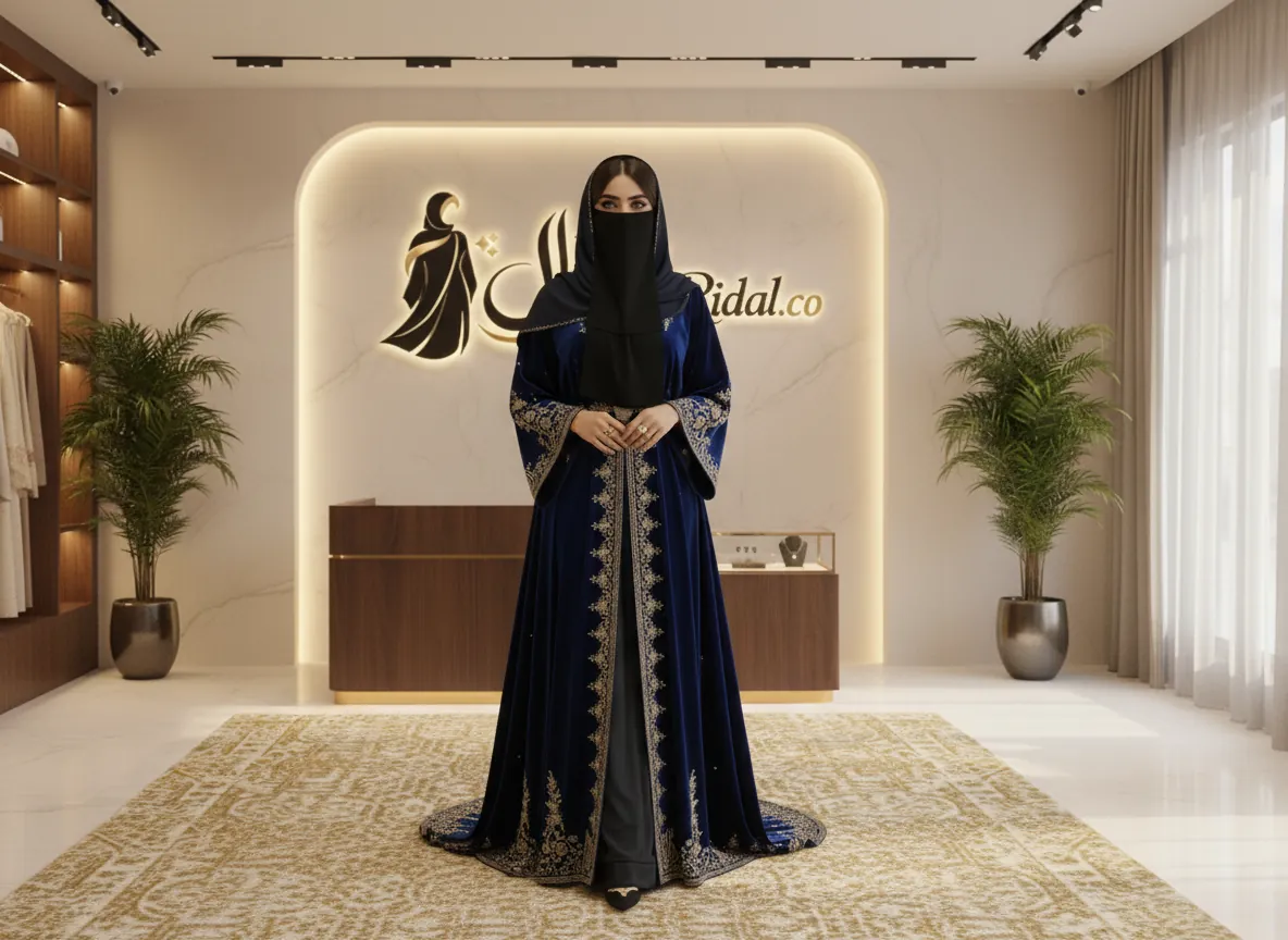 عباية مناسبات سوداء فاخرة مطرزة بالخرز اللامع بتصميم ملكي وأكمام واسعة