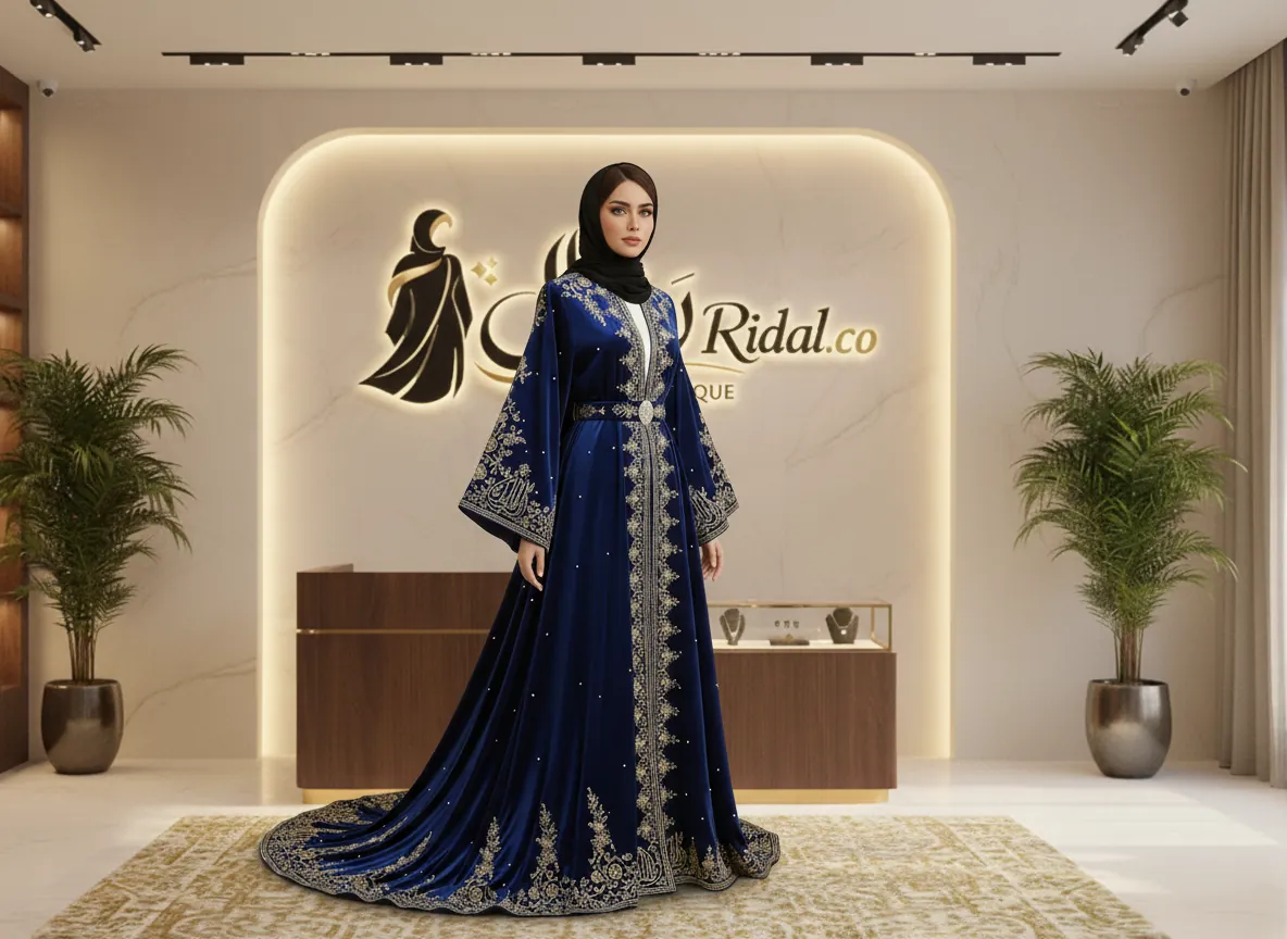 عباية مناسبات سوداء فاخرة مطرزة بالخرز اللامع بتصميم ملكي وأكمام واسعة