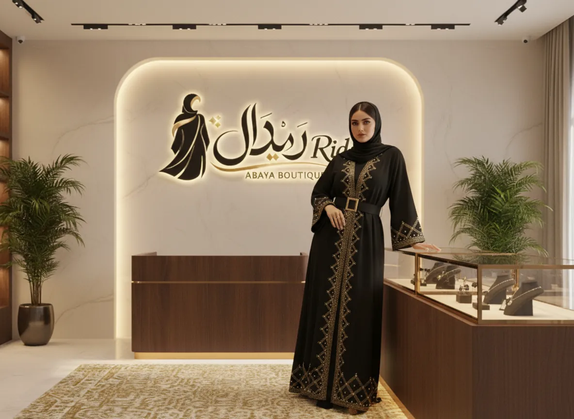 عباية سوداء فاخرة من قماش الكريب الملكي بتطريز يدوي على الأكمام وتصميم كلاسيكي راقي