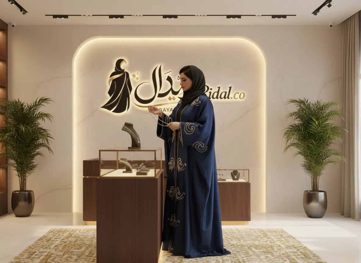 عباية كيمونو ملكية باللون الأزرق النيلي بتطريزات حلزونية ذهبية فاخرة