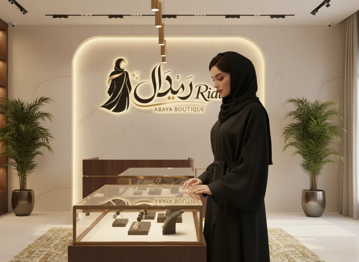 عباية سوداء فاخرة بتطريز هندسي على الأكمام وحزام خصر كلاسيكي