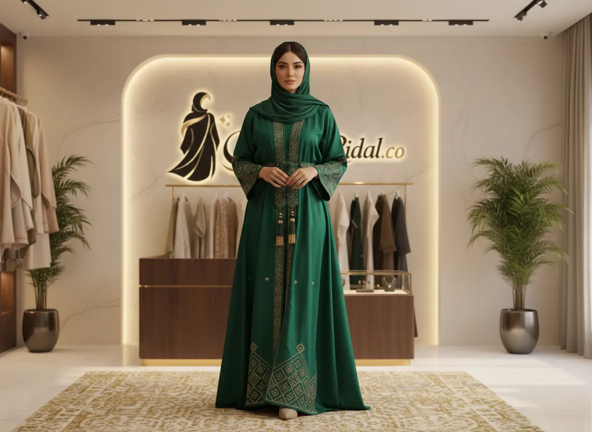 عباية سوداء فاخرة من الكريب الكوري بتطريز يدوي ملكي وتصميم كلاسيكي عصري