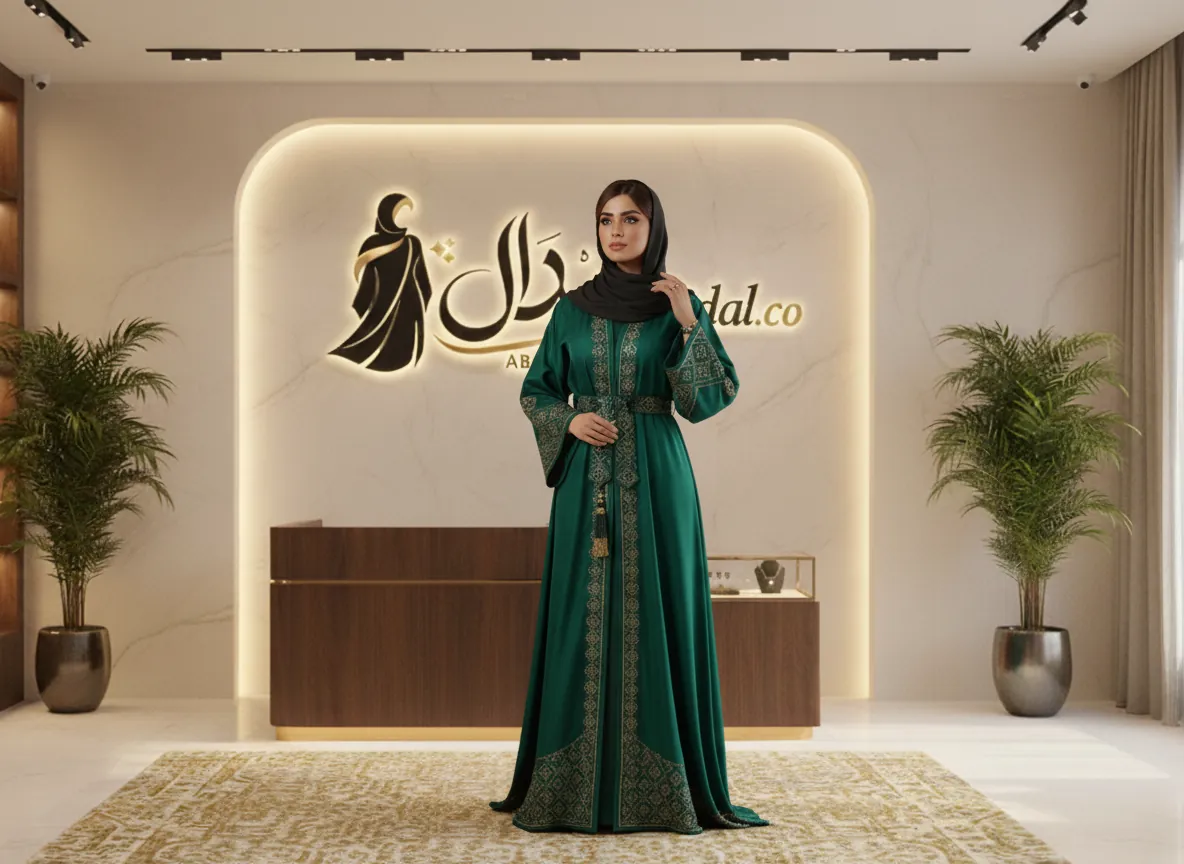 عباية سوداء فاخرة من الكريب الكوري بتطريز يدوي ملكي وتصميم كلاسيكي عصري