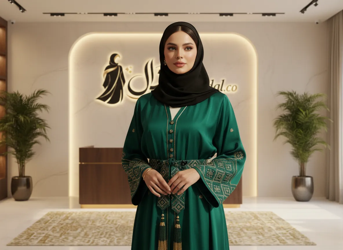 عباية سوداء فاخرة من الكريب الكوري بتطريز يدوي ملكي وتصميم كلاسيكي عصري