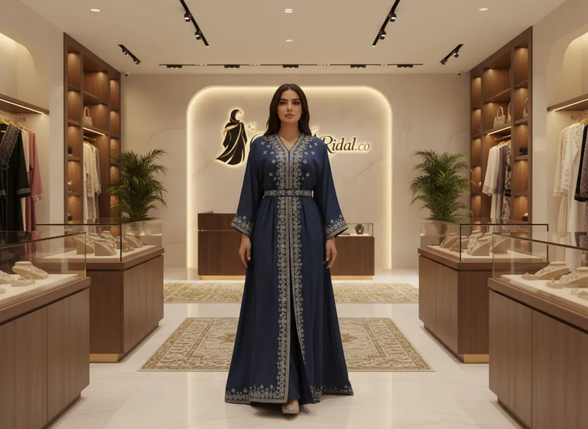 عباية مناسبات سوداء فاخرة من قماش الكريب الملكي مع تطريز يدوي وتصميم كلوش أنيق