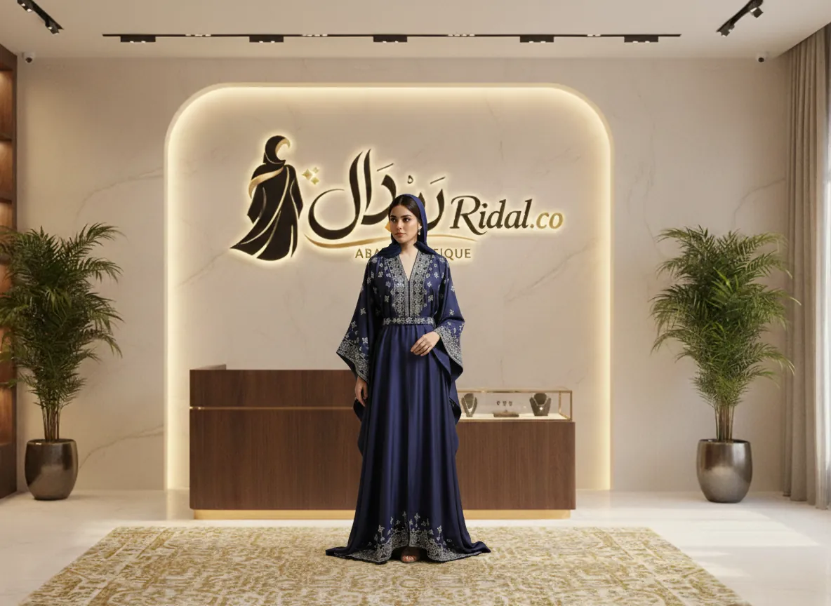 عباية مناسبات سوداء فاخرة من قماش الكريب الملكي مع تطريز يدوي وتصميم كلوش أنيق
