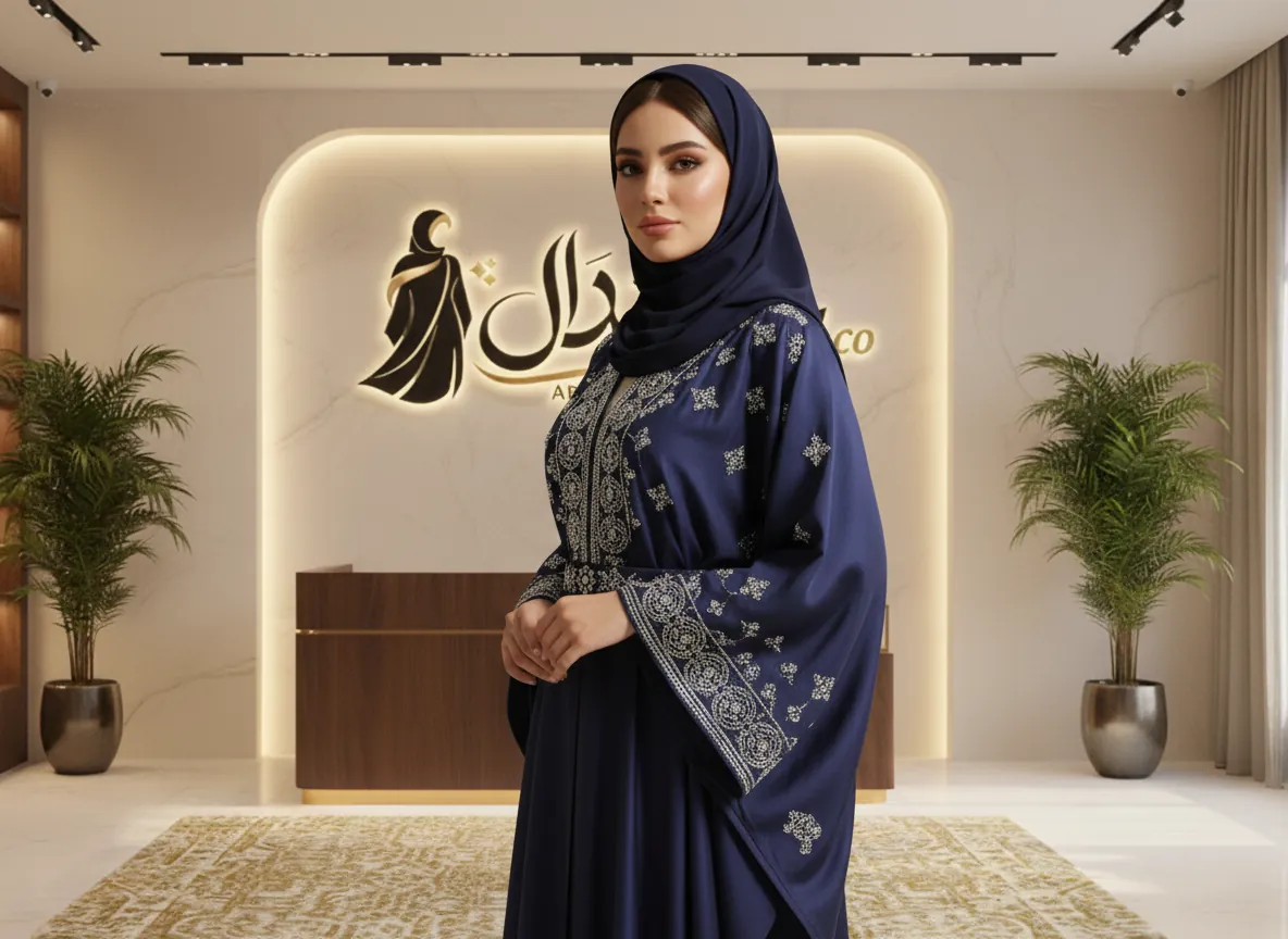 عباية مناسبات سوداء فاخرة من قماش الكريب الملكي مع تطريز يدوي وتصميم كلوش أنيق
