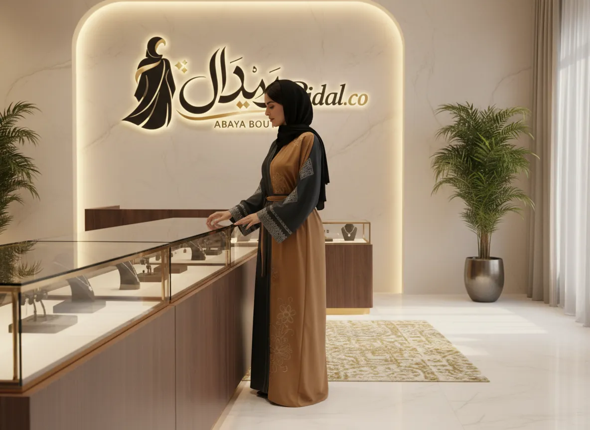 عباية دبل فيس فاخرة بلونين الأسود والبيج بتطريز يدوي وتصميم كيمونو عصري