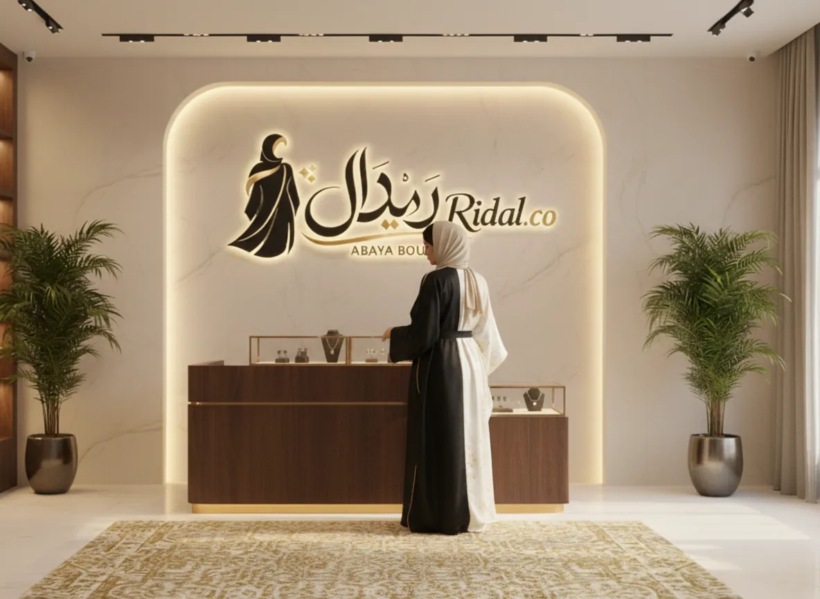 عباية سهرة فاخرة بتصميم ملكي منقسم باللونين الأسود والسكري مع تطريز ذهبي ناعم