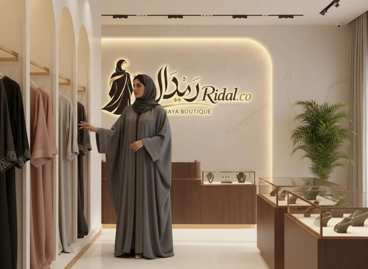 عباية بشت رمادي فاخرة بتطريز هندسي ناعم وتصميم ملكي راقي
