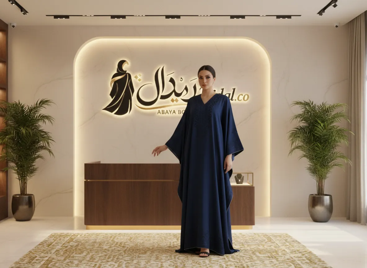 عباية بشت ملكية باللون الكحلي الفاخر بتطريز هندسي دقيق