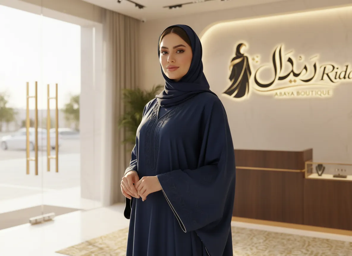 عباية بشت ملكية باللون الكحلي الفاخر بتطريز هندسي دقيق