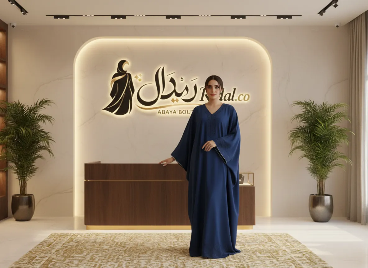 عباية بشت ملكية باللون الكحلي الفاخر بتطريز هندسي دقيق