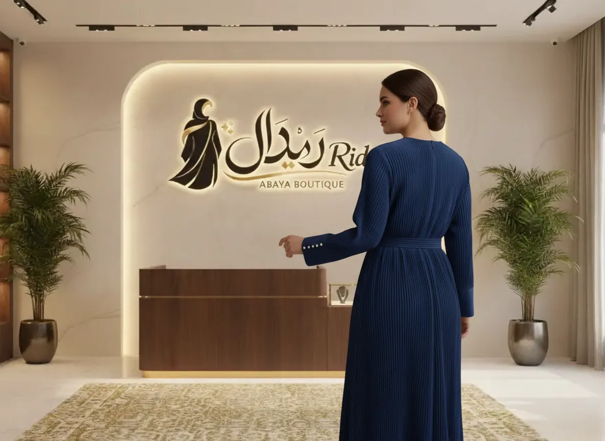 عباية كحلي بليسيه فاخرة بتصميم عصري وحزام خصر وأكمام مزينة باللؤلؤ