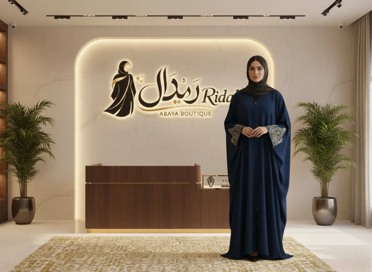 عباية فراشة كريب كحلي فاخرة بتطريز هندسي فضي على الأكمام