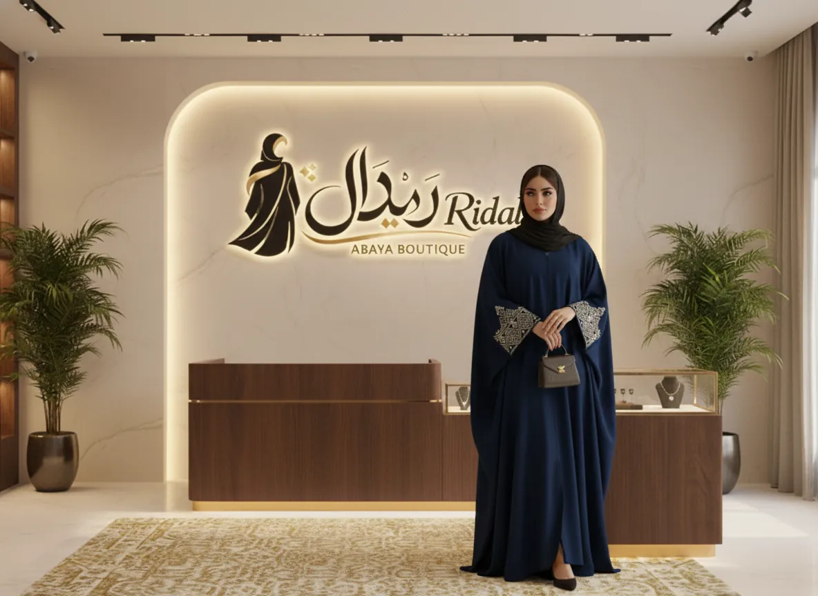 عباية فراشة كريب كحلي فاخرة بتطريز هندسي فضي على الأكمام