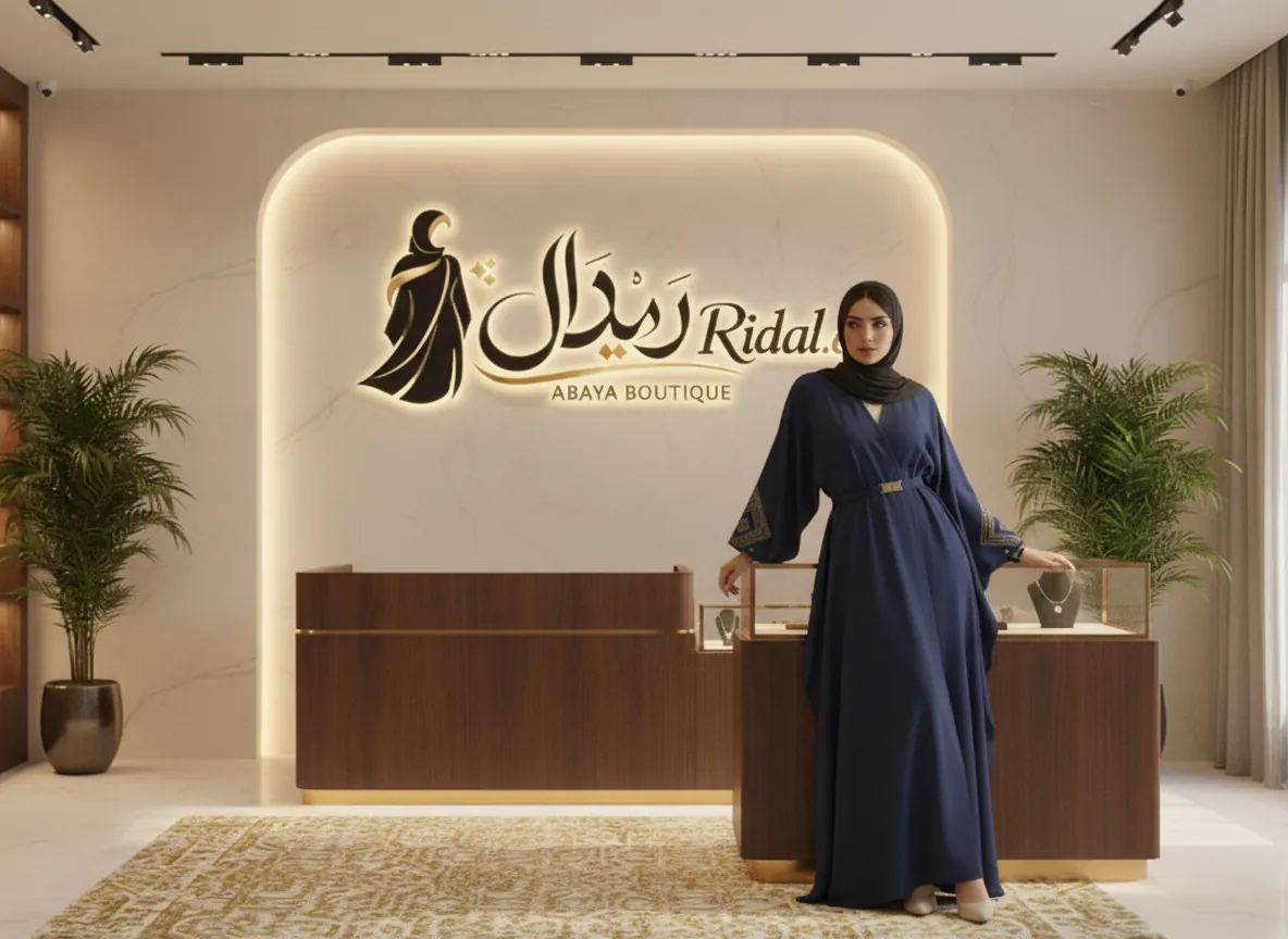 عباية سفر كريب ملكي باللون الكحلي الفاخر بتصميم بشت وتطريز هندسي مذهب مع حزام