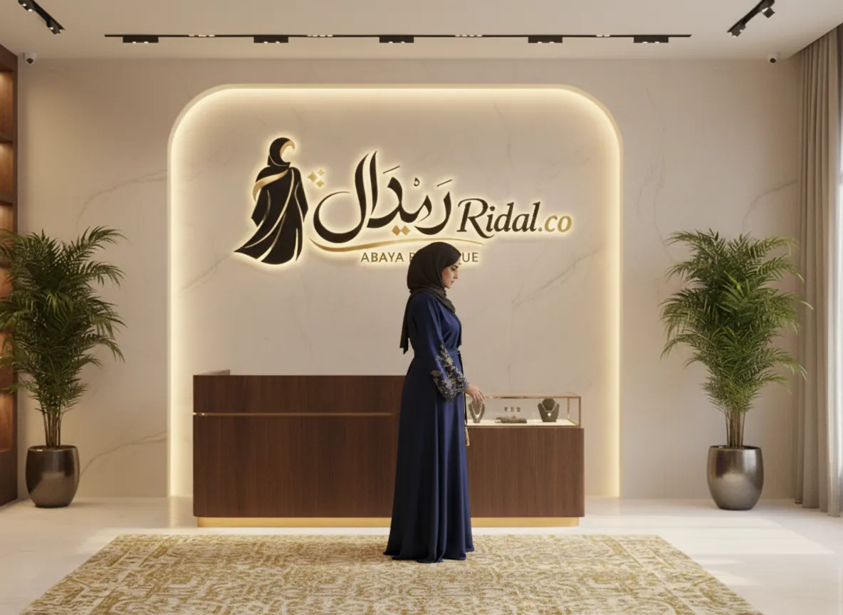 عباية كحلية فاخرة من الساتان الناعم بتطريز ذهبي ملكي وحزام خصر بشرابات