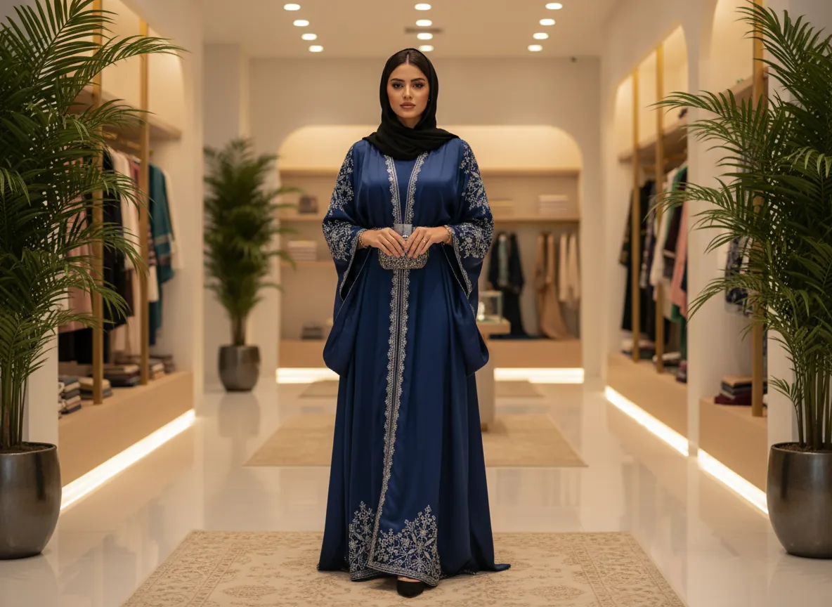 عباية مناسبات فاخرة من قماش الكريب الملكي بتطريز يدوي أنيق وتصميم كلوش عصري