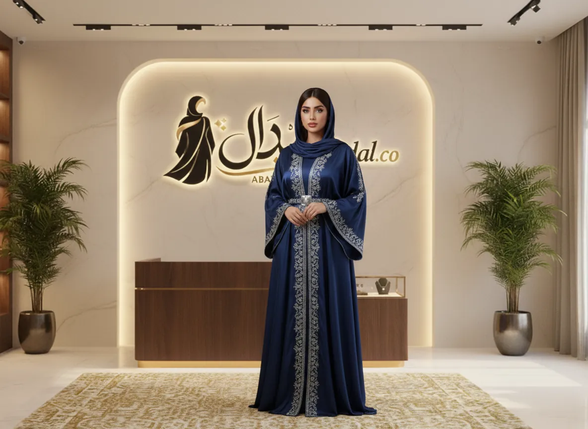 عباية مناسبات فاخرة من قماش الكريب الملكي بتطريز يدوي أنيق وتصميم كلوش عصري