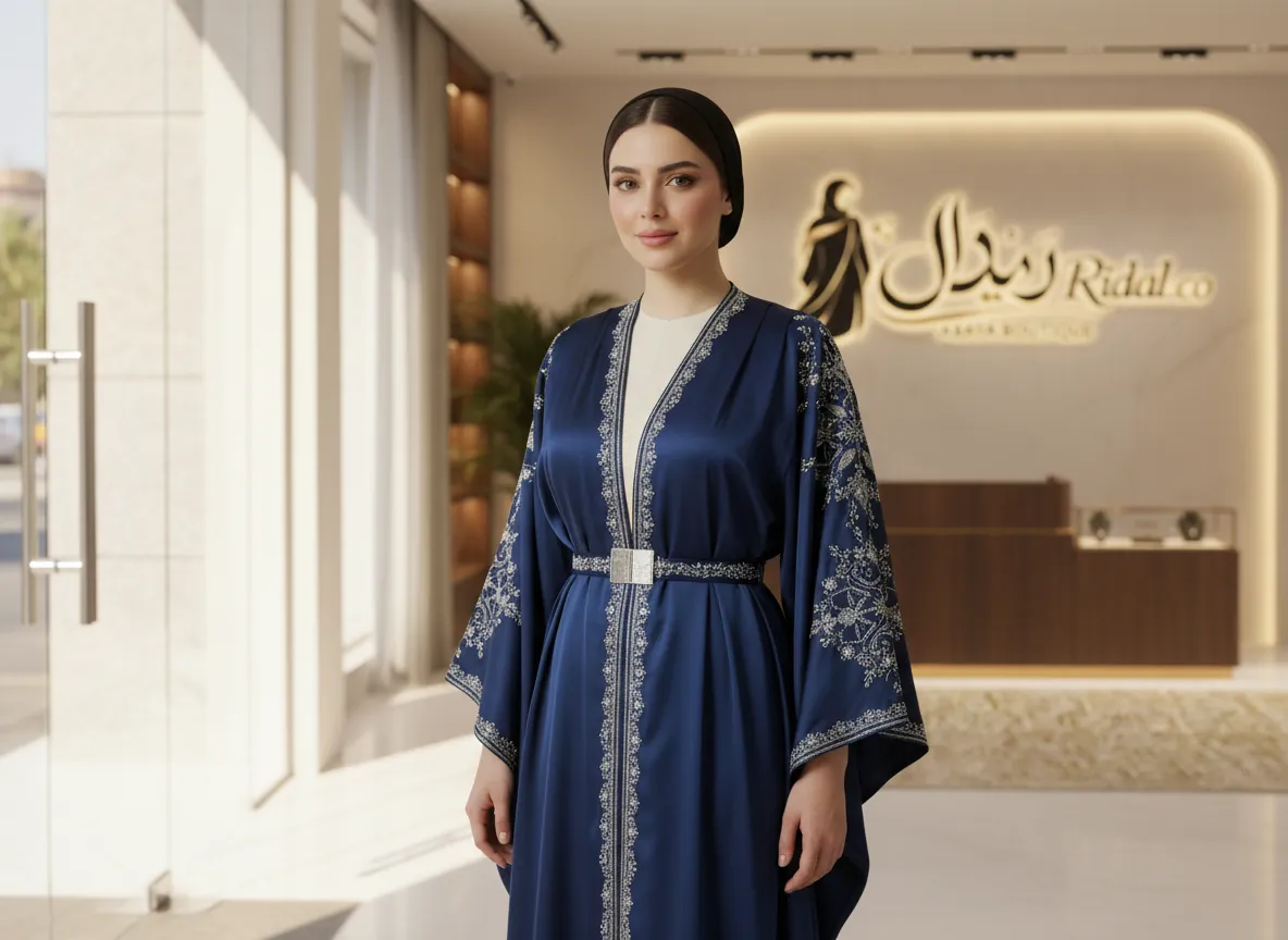 عباية مناسبات فاخرة من قماش الكريب الملكي بتطريز يدوي أنيق وتصميم كلوش عصري