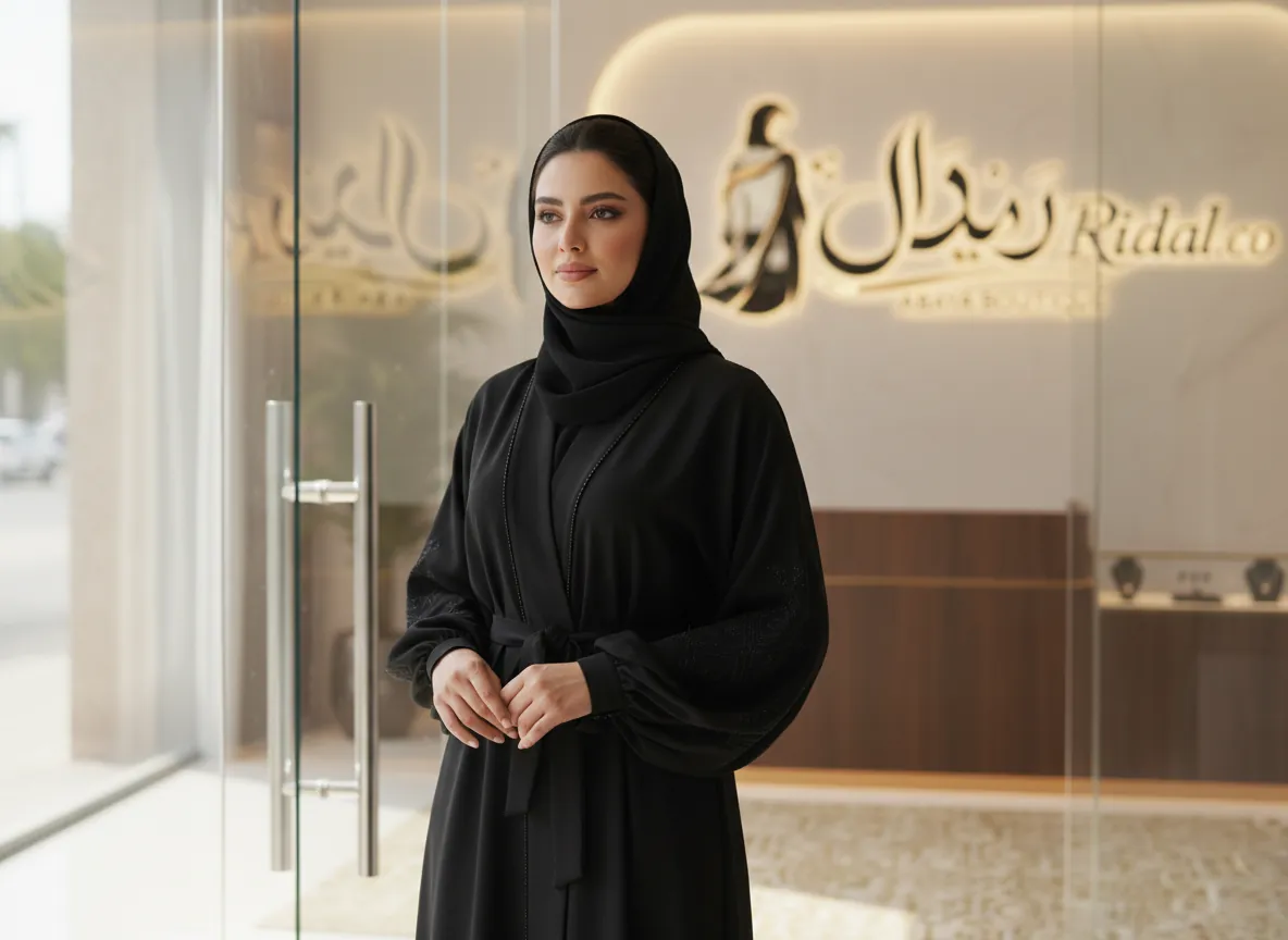 عباية سوداء ملكية فاخرة بتصميم كلاسيكي عصري من قماش الكريب الياباني الأصيل