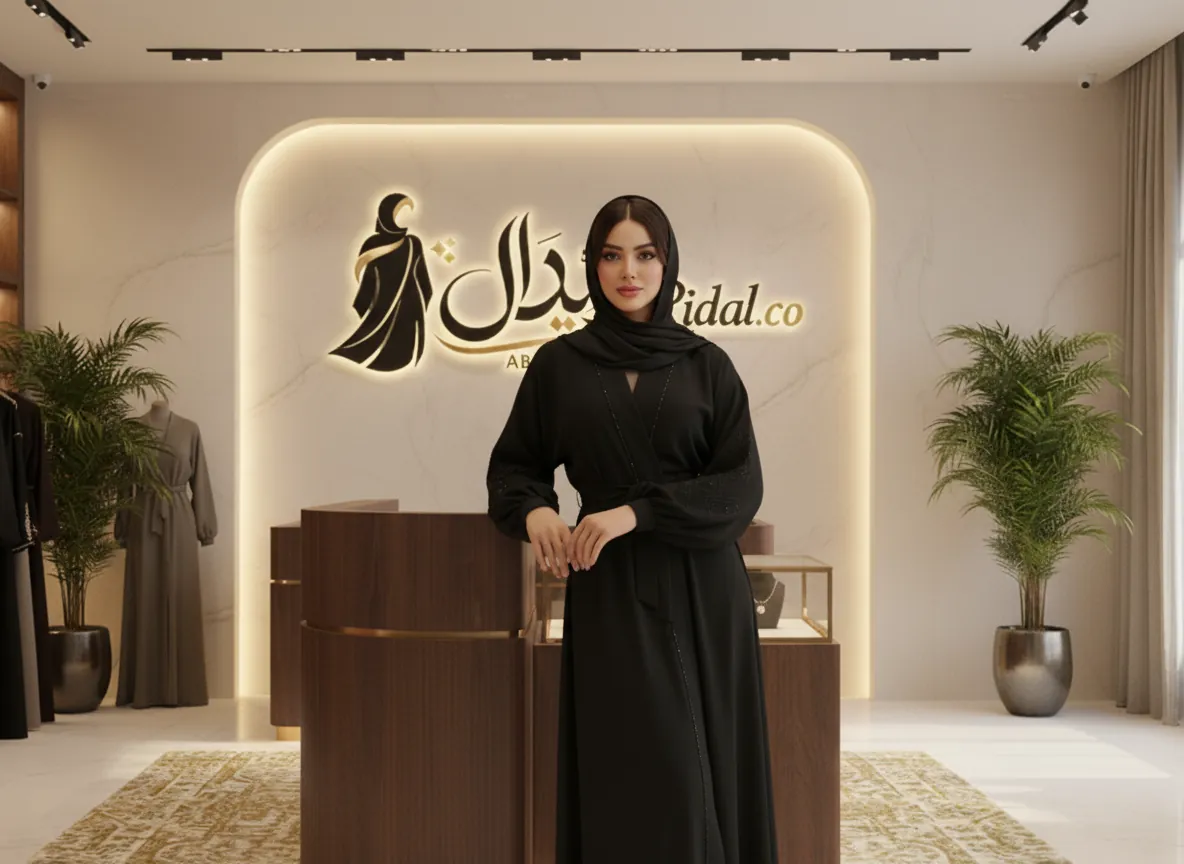 عباية سوداء ملكية فاخرة بتصميم كلاسيكي عصري من قماش الكريب الياباني الأصيل