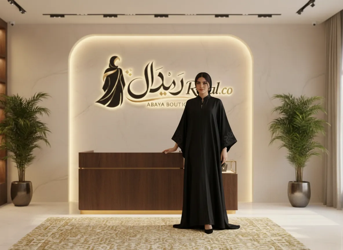 عباية حرير مغسول فاخرة باللون الأسود الملكي مع تصميم عصري أنيق لإطلالة متميزة